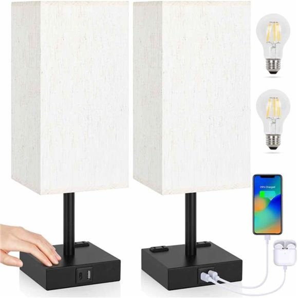 Touch Control Table Lamps Set of 2 - Nightstand Lamp for Bedroom with USB Port